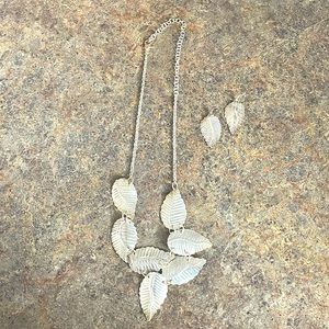 Silver Leaf Necklace and Earring Set